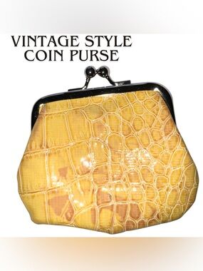 Source Unknown Yellow Croc-Embossed Mini Coin Purse